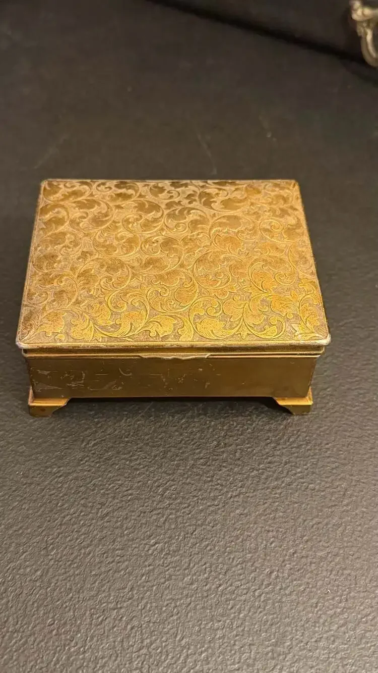 Vintage Ornate Engraved Gold Tone/Brass? Trinket Box
